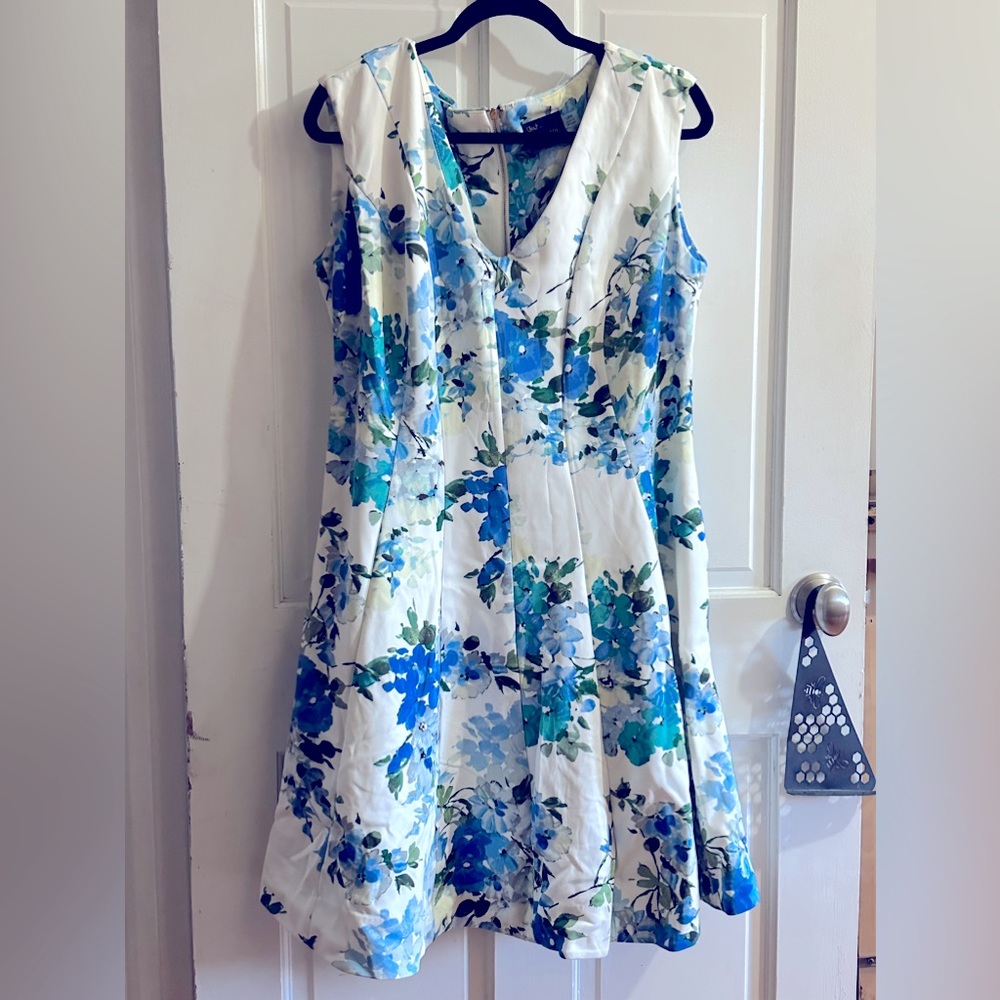 Blue Floral dress with complimentary V-neck. Worn once
